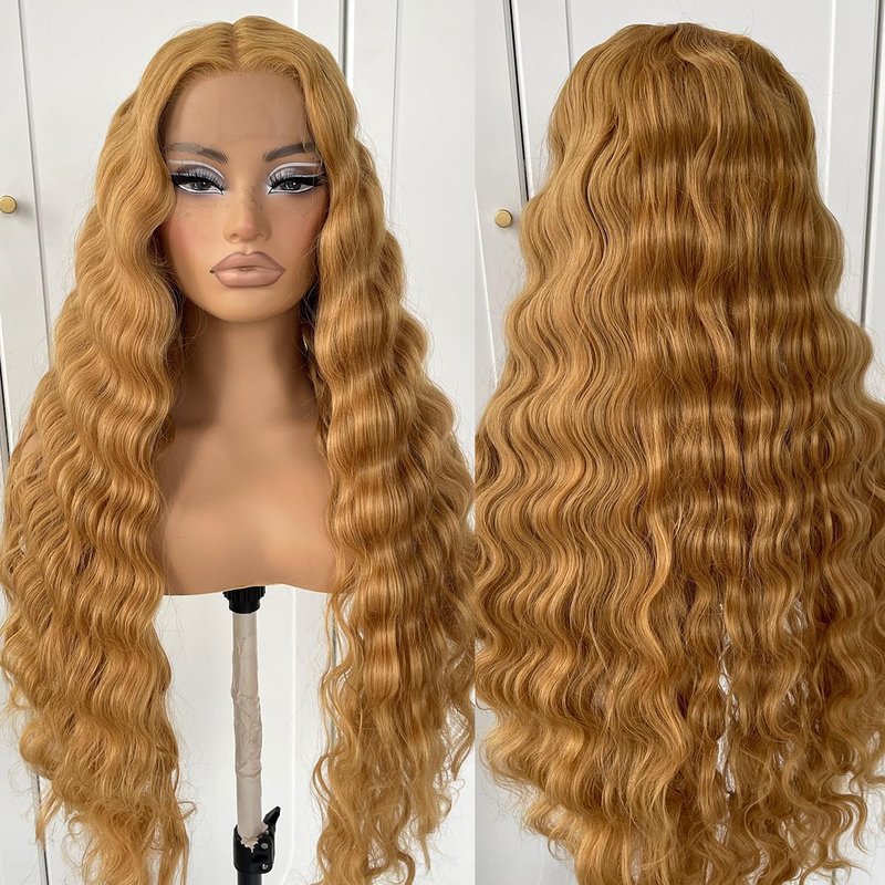 MITIMES 30inch HD Crimp Curly Lace Front Wig for Black Women Pre Plucked Human Hair Blended Synthetic Butter Loose Deep Wave Lace Frontal Curly Wigs(30Inch, Black)
