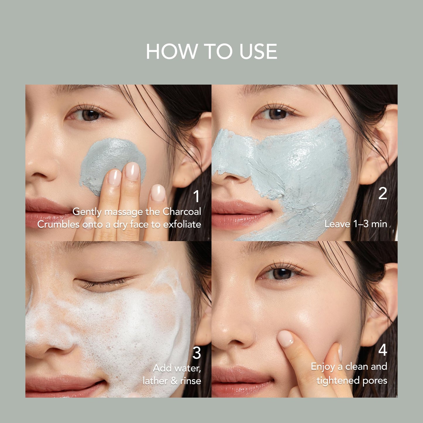 Whipped Korean Face Wash, Doubles as a Face Mask, Clay Charcoal, for Blackheads and Pores, A Deep Cleansing and Exfoliating, Peptide, Vegan Collagen