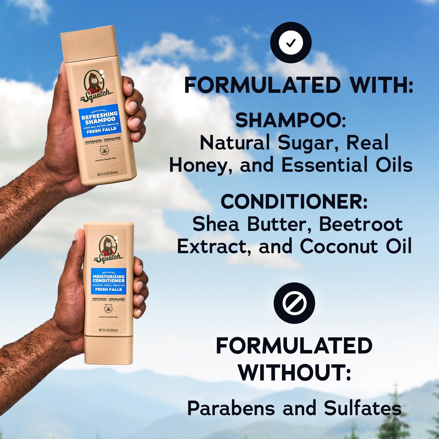 Dr. Squatch Men's Natural Shampoo and Conditioner Set – Sulfate & Paraben Free Natural Shampoo and Conditioner for Men – Scalp Nourishing Formula – Fresh Falls (11 fl oz, 2-Pack)