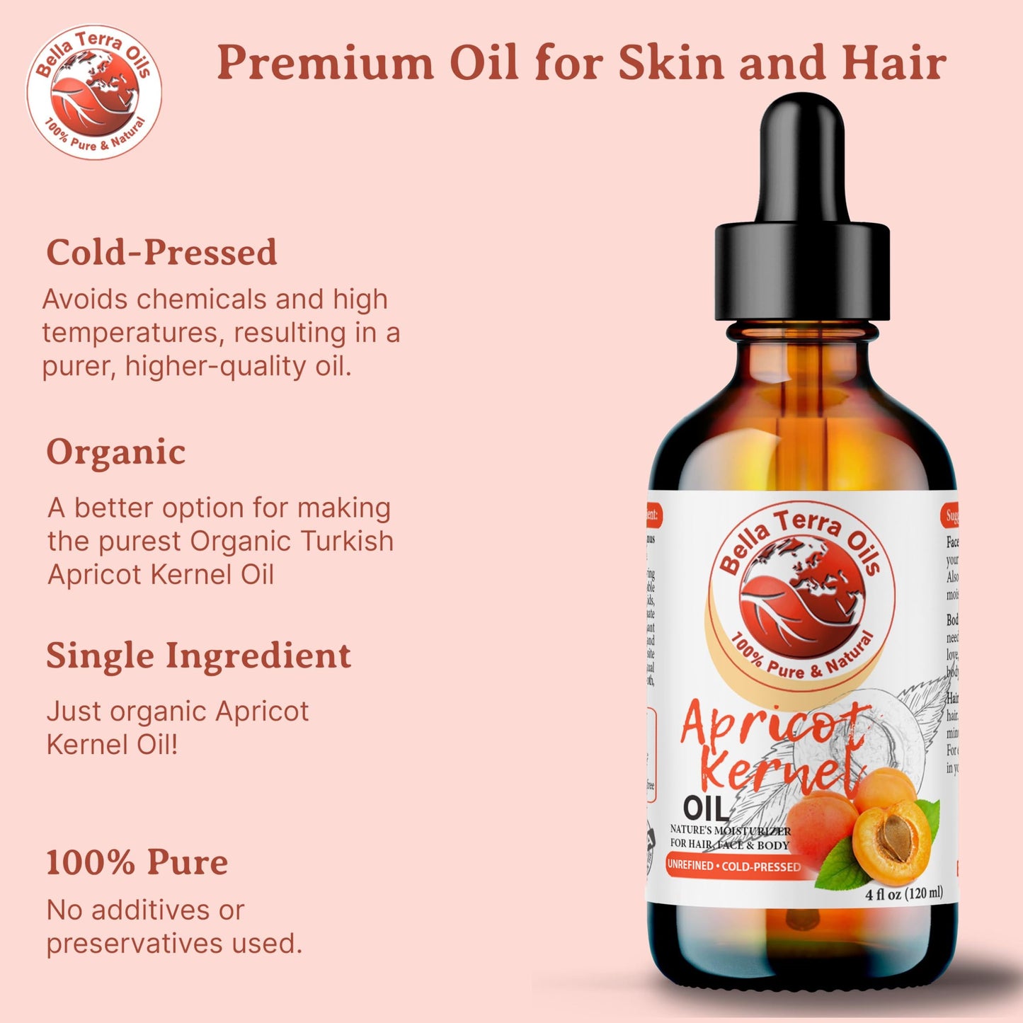 Bella Terra Oils - Natural Apricot Kernel Oil 16oz - Pure Natural Apricot Kernels Extract, Enriched with B-Vitamins & Omega Fatty Acids, Elevate Your Skin Care Regimen