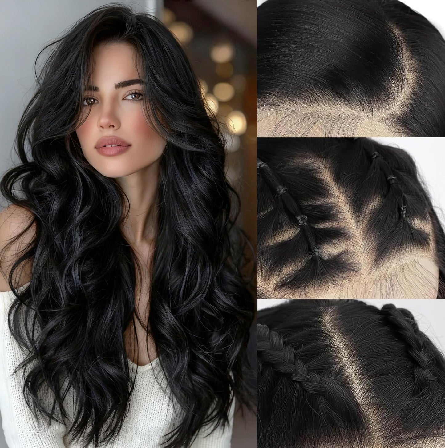 SUKRI Black Synthetic Lace Front Wig 13×4 HD Lace Wave Wig 26 Inch Long Wavy Wigs with Baby Hair Synthetic Lace Front Wig for Women Daily Party Use