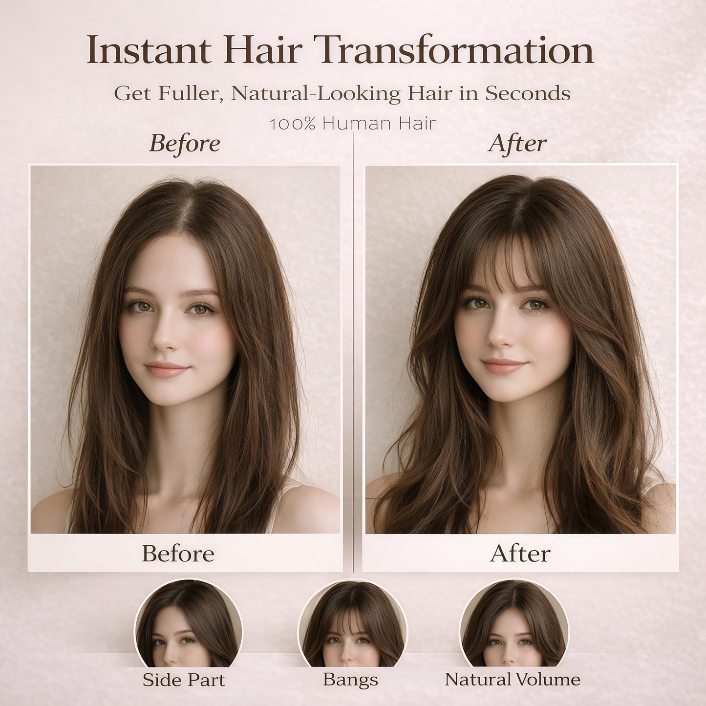 RMYHIG Hair Toppers for Women Real Human Hair, 360° 3D Human Hair Toppers for Women with Thinning Hair Upgrade Middle Part Clip in Bangs (Dark Brown(Big Coverage), 12 Inch-3D-Wispy)