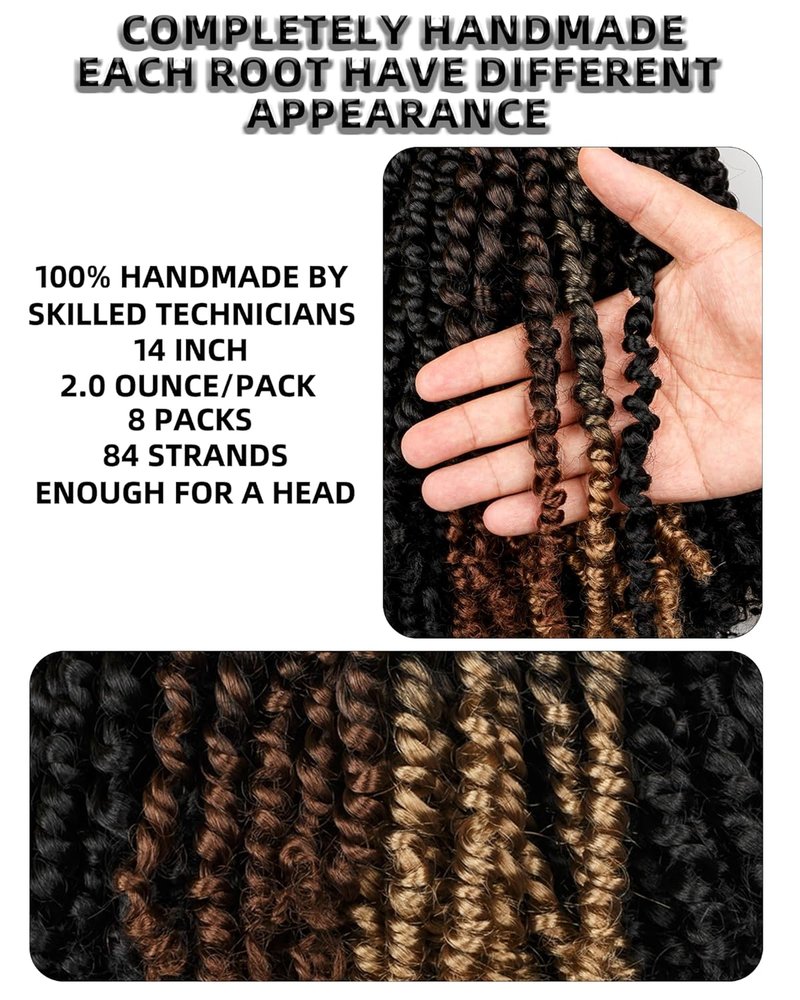 Passion Twist Crochet Hair - 14 Inch Pre-Looped Synthetic Extensions | Mixed Color Combo Pack (1B, T1B/27, T1B/30)