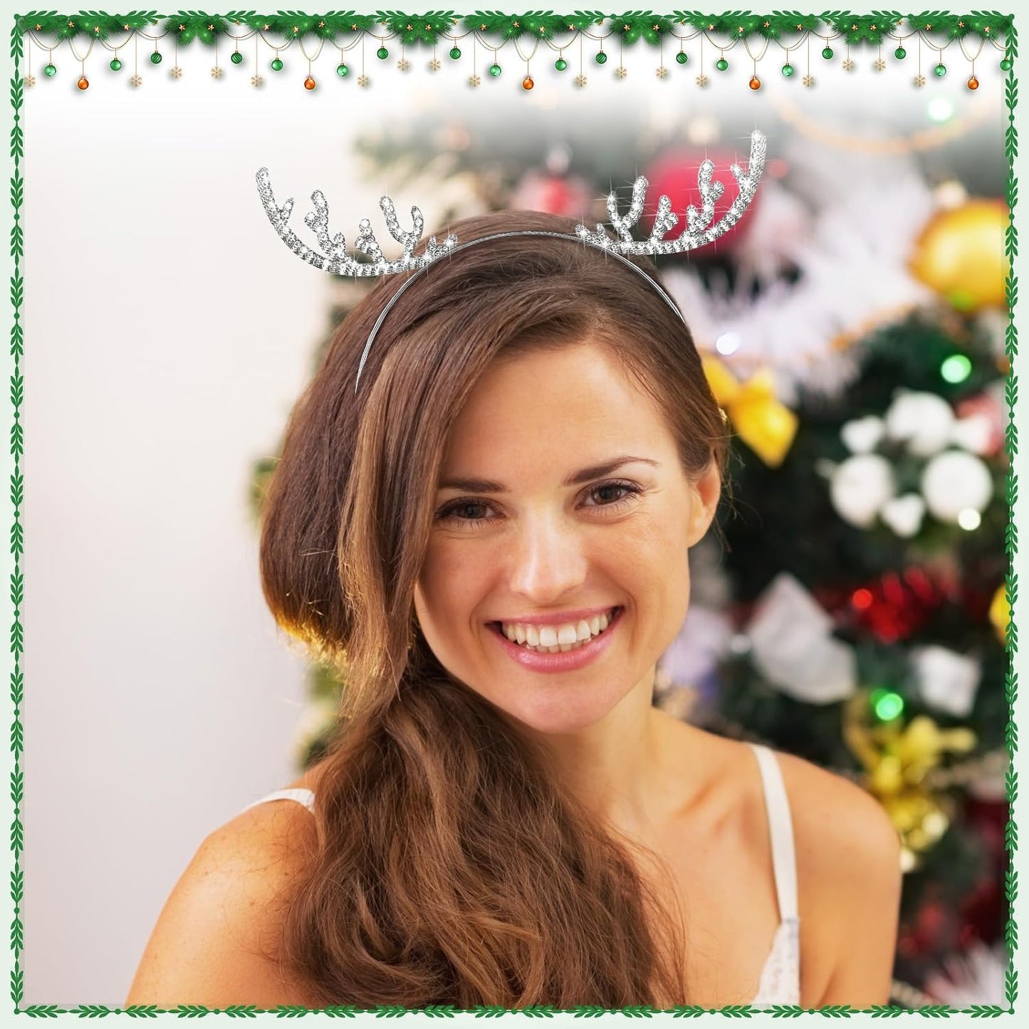 Christmas Headbands Set - 6 Pcs Rhinestone Snowflake & Reindeer Antler Hairbands | Silver Holiday Accessories for Women