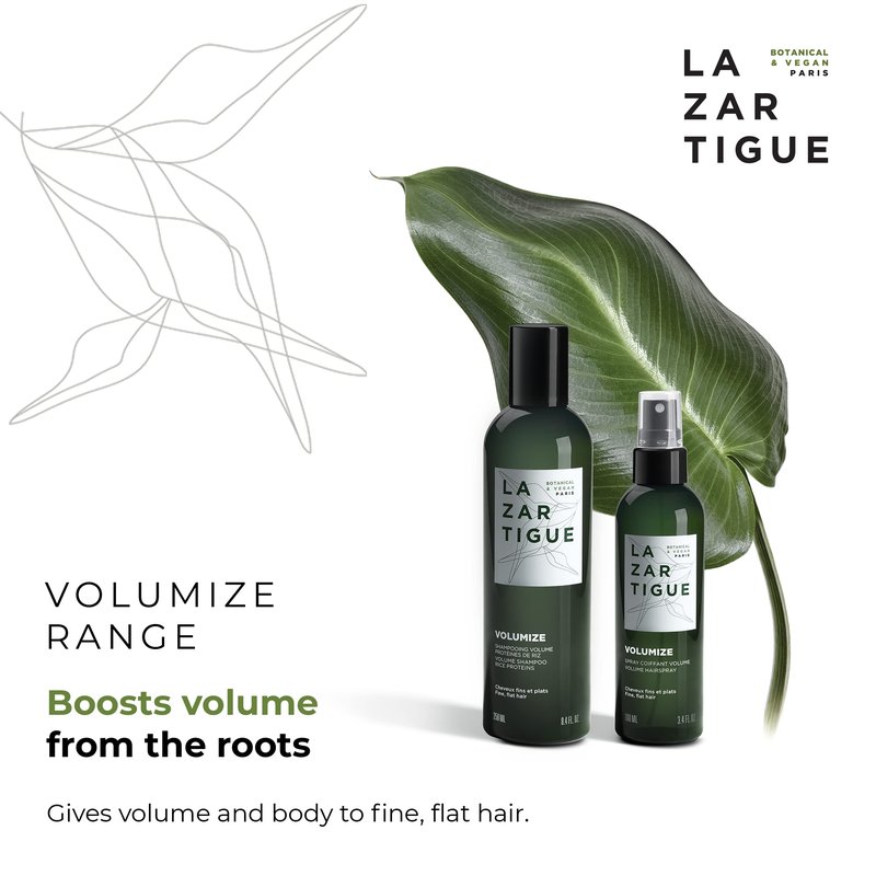 Lazartigue Volumize Shampoo, Rice Proteins, Adds Body & Shine to Fine Hair, Vegan, Sulfate & Silicone Free, 8.4 Fl Oz