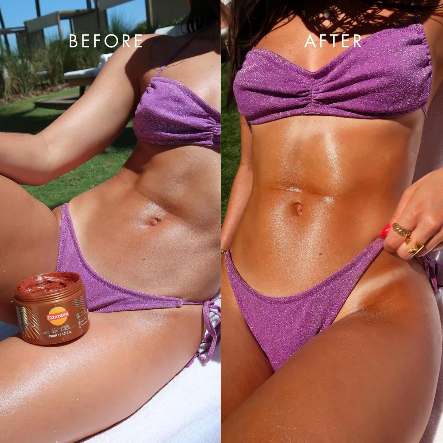 Carroten Gold Shimmer Tanning Gel | Browning Tan Accelerator | Non-Greasy, Water-Resistant with Carrot & Coconut Oil | Vitamin A & E For Moisture & Hydration | Made in Greece | 5 oz + Spatula