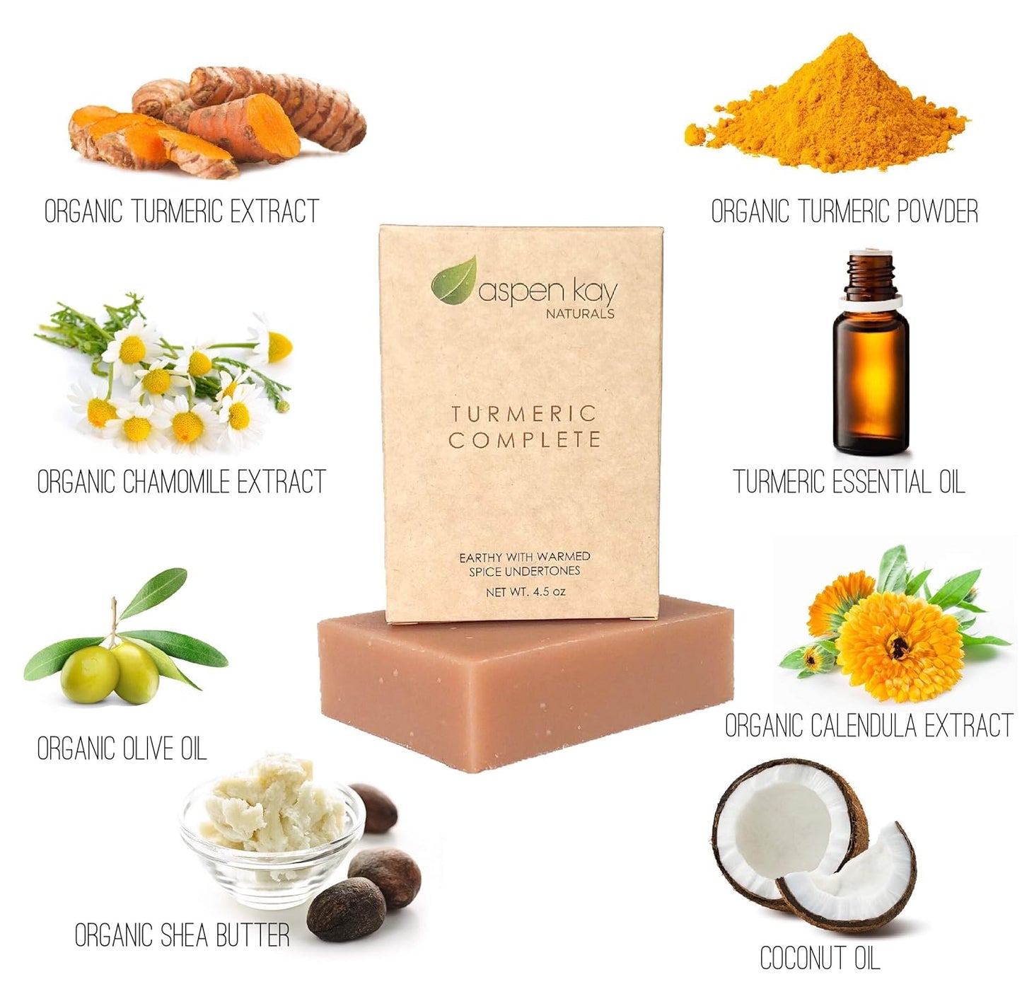 Aspen Kay Naturals Turmeric Soap - Natural & Organic Gentle Cleanser | 4.5oz Bar