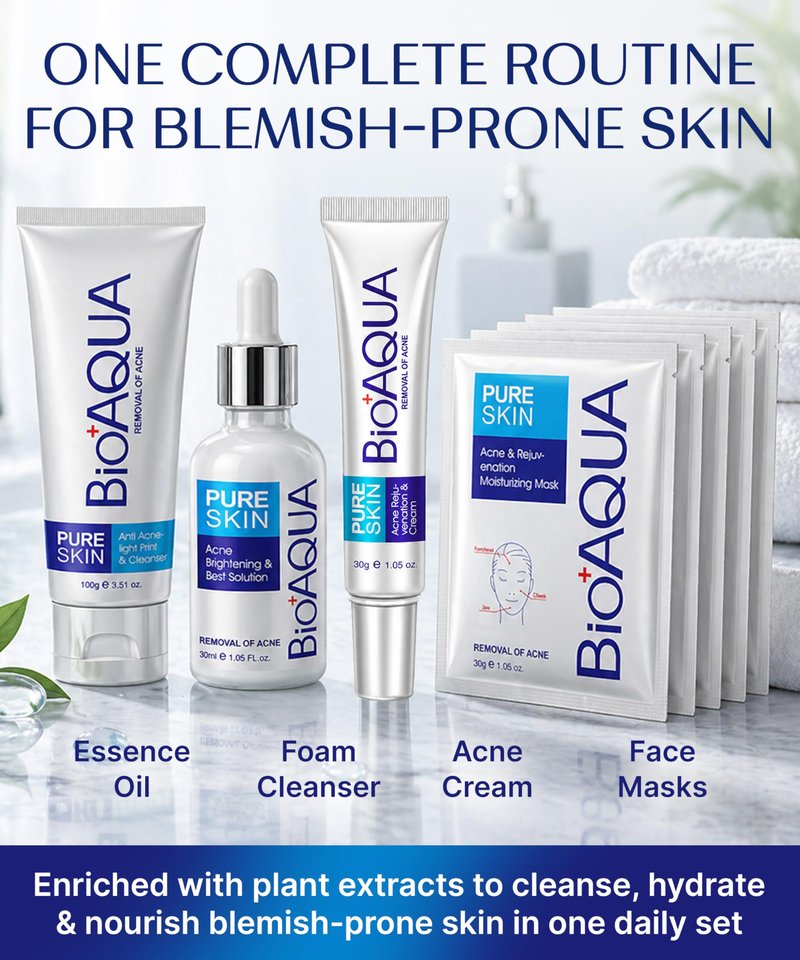 Bioaqua Skincare Kit - Facial Skin Care Sets & Kits with Face Cleanser, Sheet Masks, Essence Oil & Spot-Care Cream - Face Care Set for Women, 4-in-1