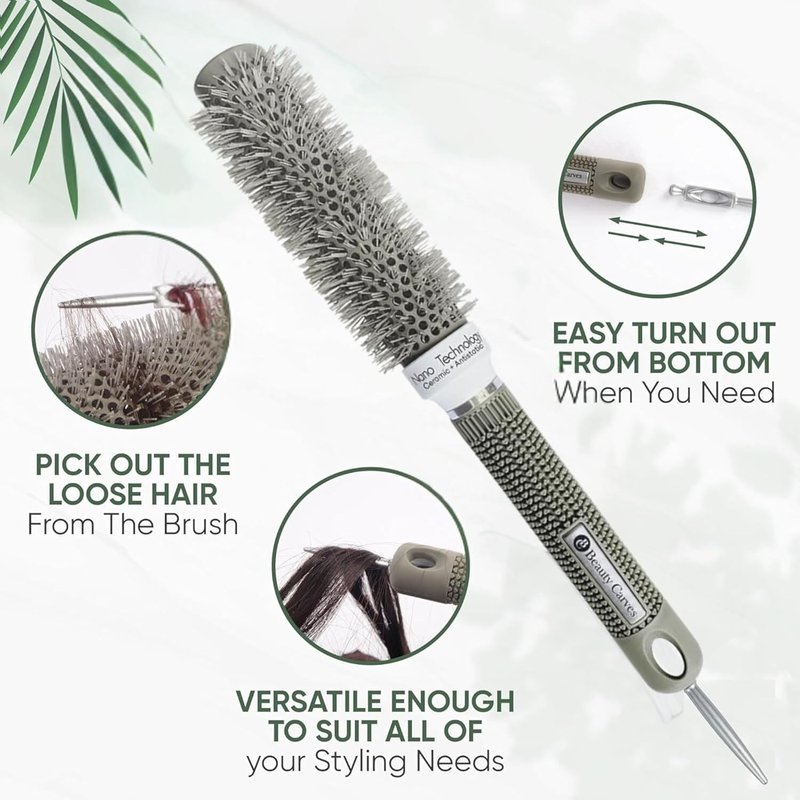 Round Hair Brush - 25mm Barrel with Flexible Nylon Bristles | Nano Ionic Heat Resistant for Professional Curling & Styling