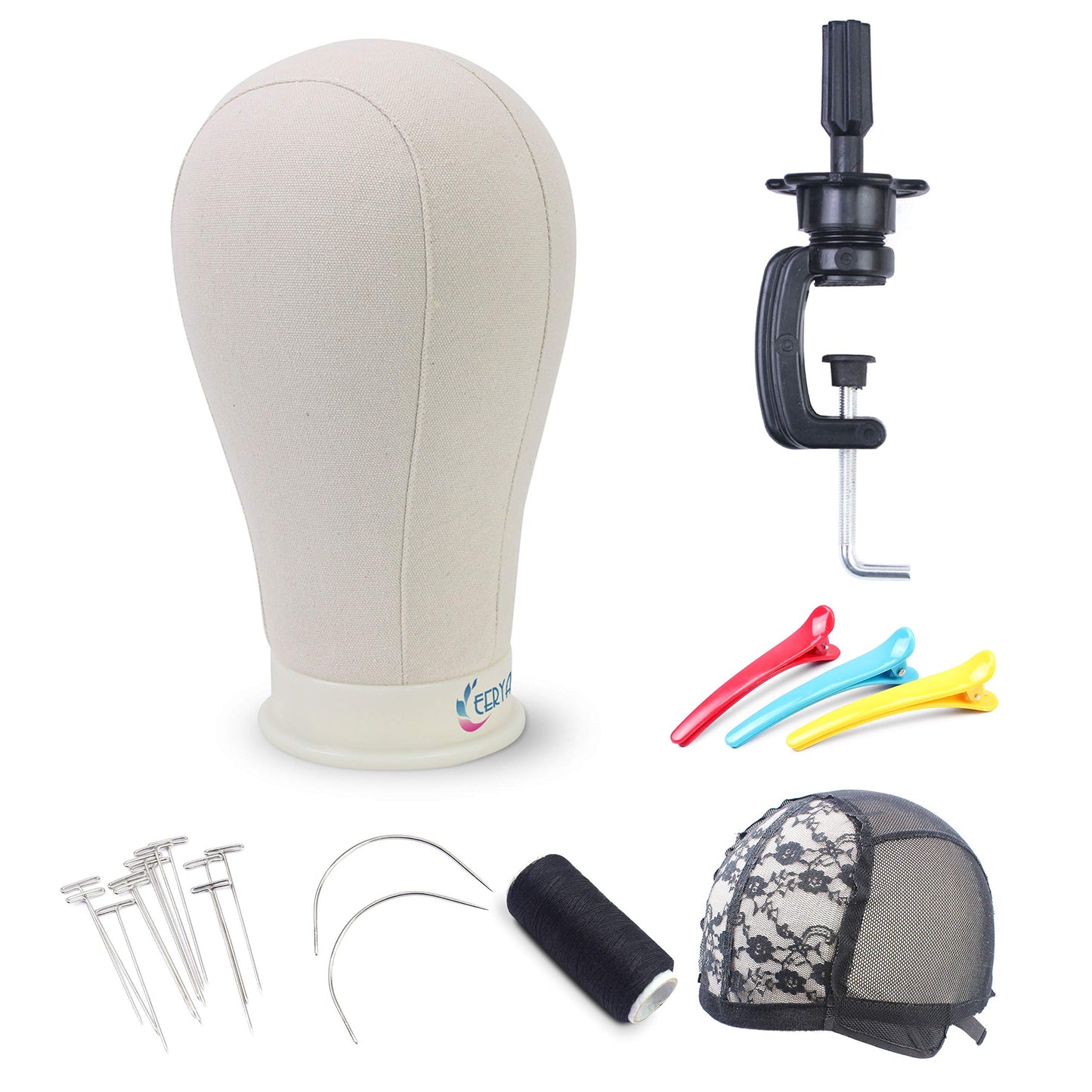 EERYA 21 Inch Wig Head Set for Wig Making Display Styling Poly Canvas Block Head with Mount Hole Mannequin Manikin Head Stand( 21 Inch)