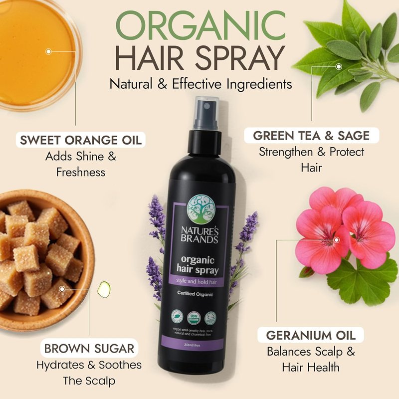 Organic Hair Spray - Biotin-Enriched Non-Toxic Formula with Green Tea, Sage & Geranium Oil | 8 Oz - Frizz Control & Volume Boost