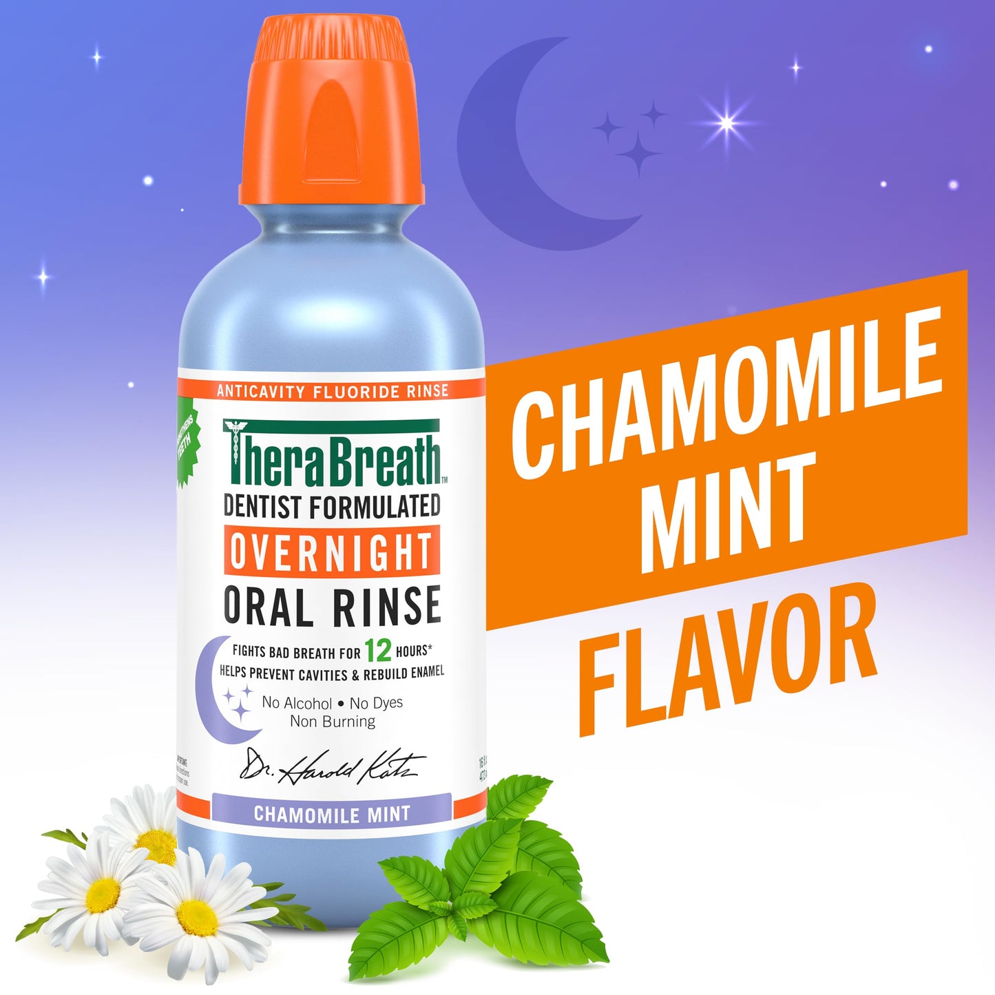 TheraBreath Overnight & Whitening Mouthwash Bundle, Chamomile Mint & Dazzling Mint Flavors, Fluoride & Alcohol Free, Fights Bad Breath 12 Hours, Removes Stains, Pack of 2, 16 fl oz Each