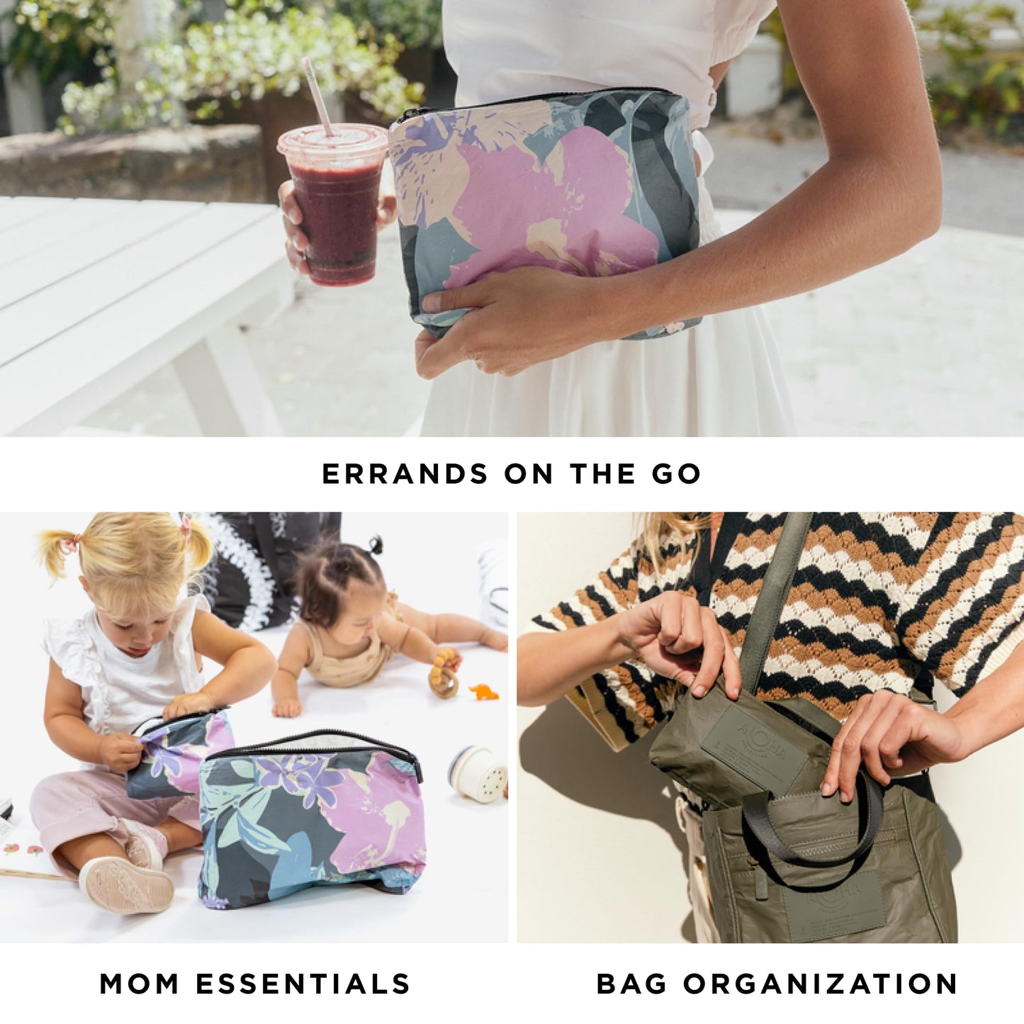 ALOHA Collection Mini Pouch in Pinstripe, Lightweight, Packable & Splash-Proof - Durable, Washable & Reusable Makeup Pouch for Cosmetics. Keeps Essentials Organized. Easy to Clean. (6W x 3.75H inch)