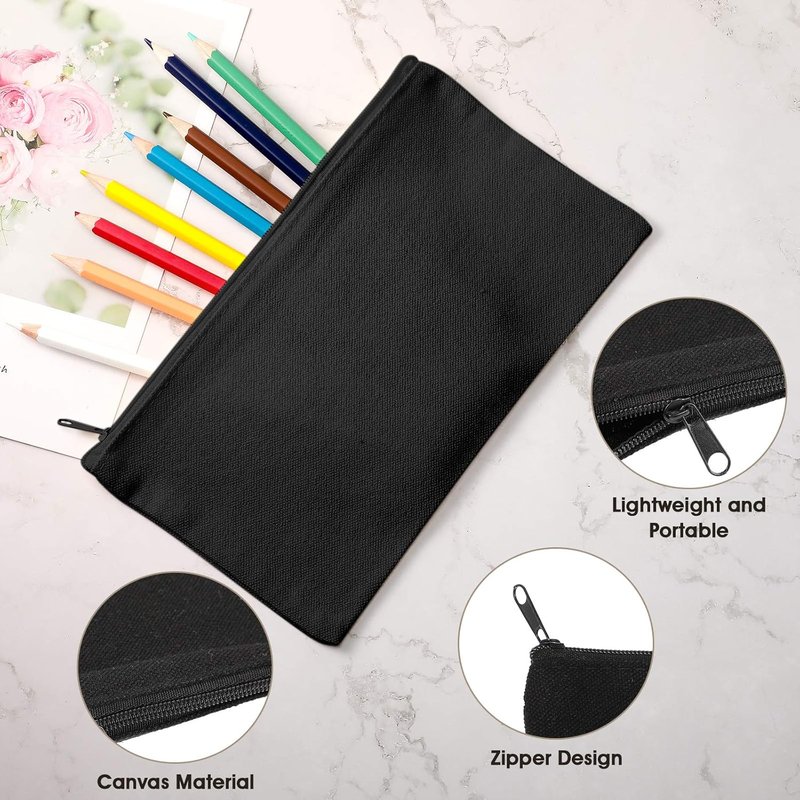 Canvas Pencil Pouch Set - 40 Pieces Zipper Makeup & Craft Bags | Multipurpose Storage for Women - Black
