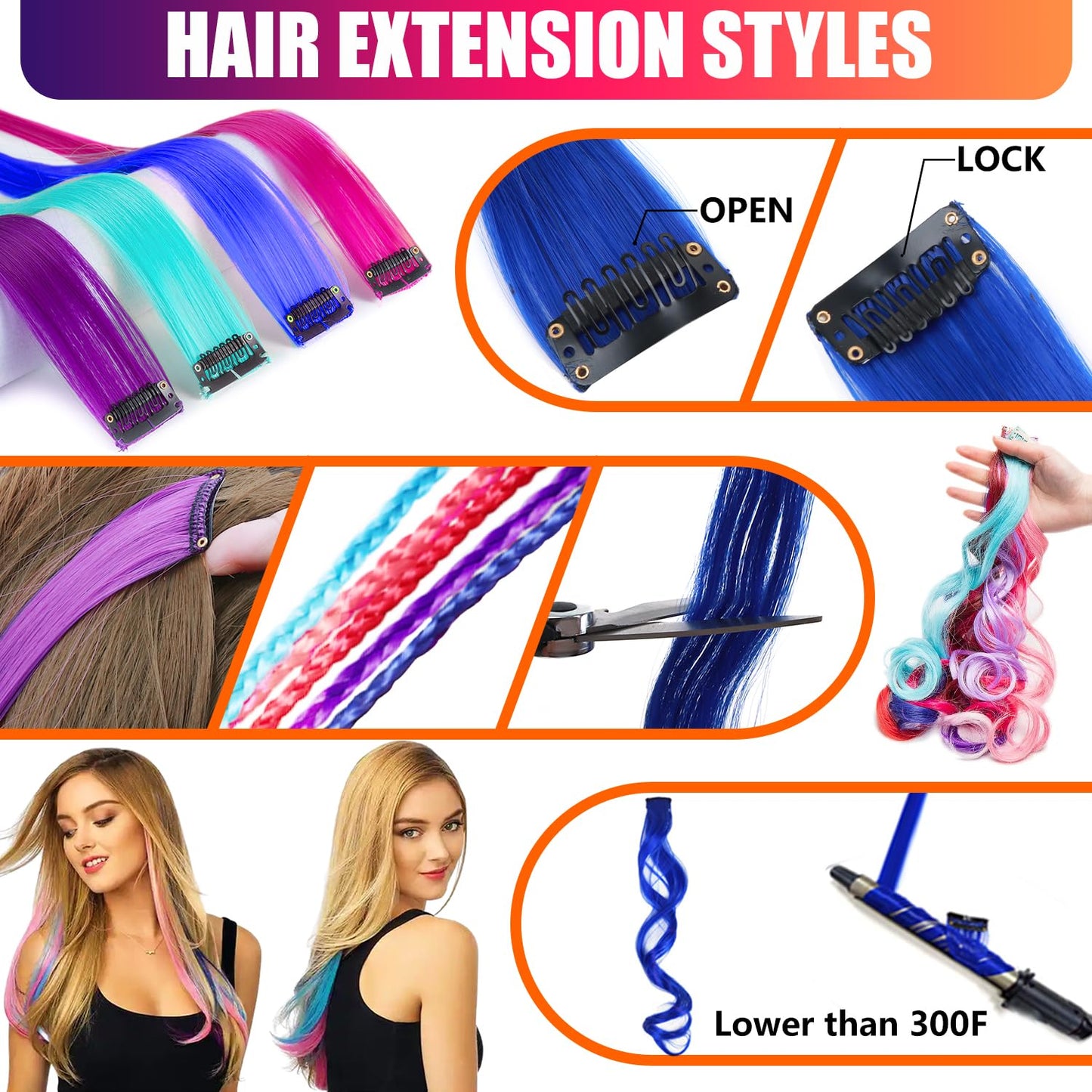 Jim&Gloria Dustless Hair Chalk Include Hair Extensions Mermaid Brushes Glitters Set of 17 Face Paint 32 Colors with Metallic and Neon