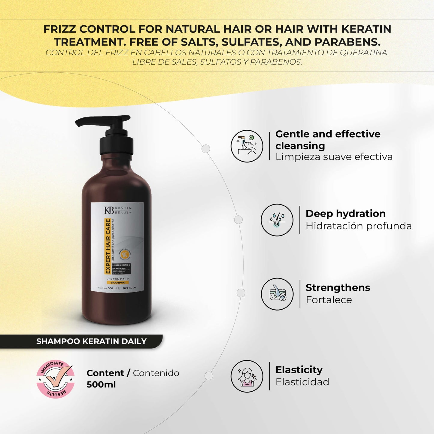 KASHIA BEAUTY Keratin Daily Shampoo 16.9 oz – Salt Sulfate & Paraben Free – Gentle Cleanser for Keratin-Treated Hair – With Aloe Vera Silk Amino Acids & Provitamin B5