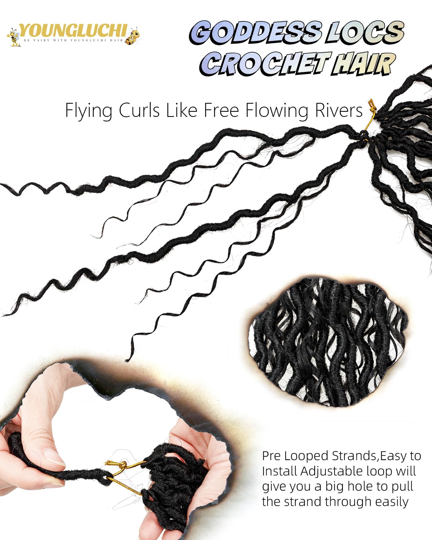 Goddess Faux Locs Crochet Hair for Black Women- 9 Packs 18 Inch Mixed Colors Combo Pack,Pre Looped Curly Faux Locs With Bohemian Curly Branch,Synthetic Braiding Hair Extensions(18"-9P,1B+T27+T30)