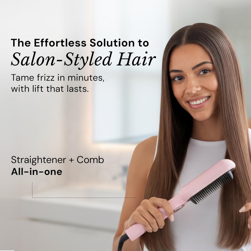 L'ANGE HAIR Smooth It 2-in-1 Hair Straightener Brush with Digital Temperature Dial Up to 450°F | Frizz Control Straightening Comb | Quick Styling Hot Brush for All Hair Types | Auto Shut-Off | Blush