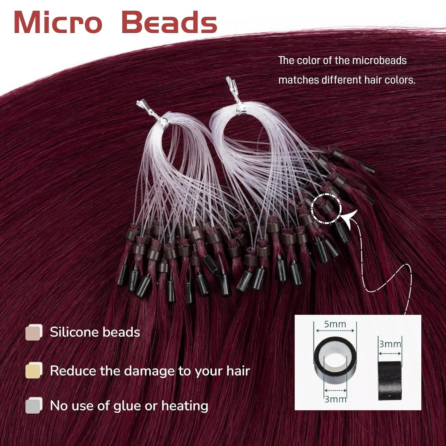 Microbead Human Hair Extensions - Wine Red #99J Microlink | 14 Inch, 50g, 1g/s