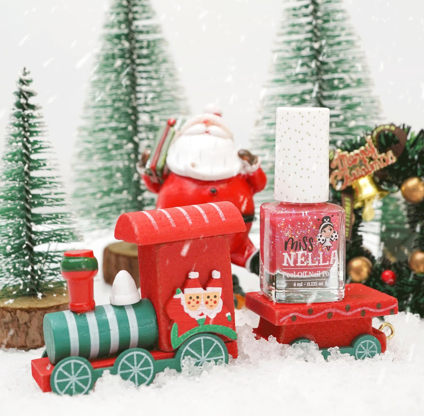 MISS NELLA Christmas Glitters Special Glitter Kids Nail Polish 6 Pack: red, pink, silver, green, blue and burgundy Peel-off Water Based Formula