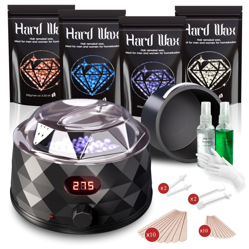 XuenQu Waxing Kit for Women, Wax Warmer, Wax Kit with 4 Packs Hard Wax Beads and Accessories, for Full Body, Legs, Face, Eyebrows, Bikini, Brazilian at Home Waxing Kit for Women Men