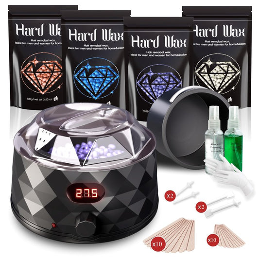 XuenQu Waxing Kit for Women, Wax Warmer, Wax Kit with 4 Packs Hard Wax Beads and Accessories, for Full Body, Legs, Face, Eyebrows, Bikini, Brazilian at Home Waxing Kit for Women Men