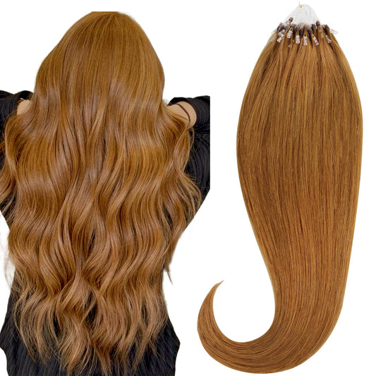 HOTBANANA Micro Ring Hair Extensions Human Hair, 16 inch 50g 50s Auburn Ginger Micro Beads Real Human Hair Extensions Straight Micro Link Micro Loop Hair Extensions