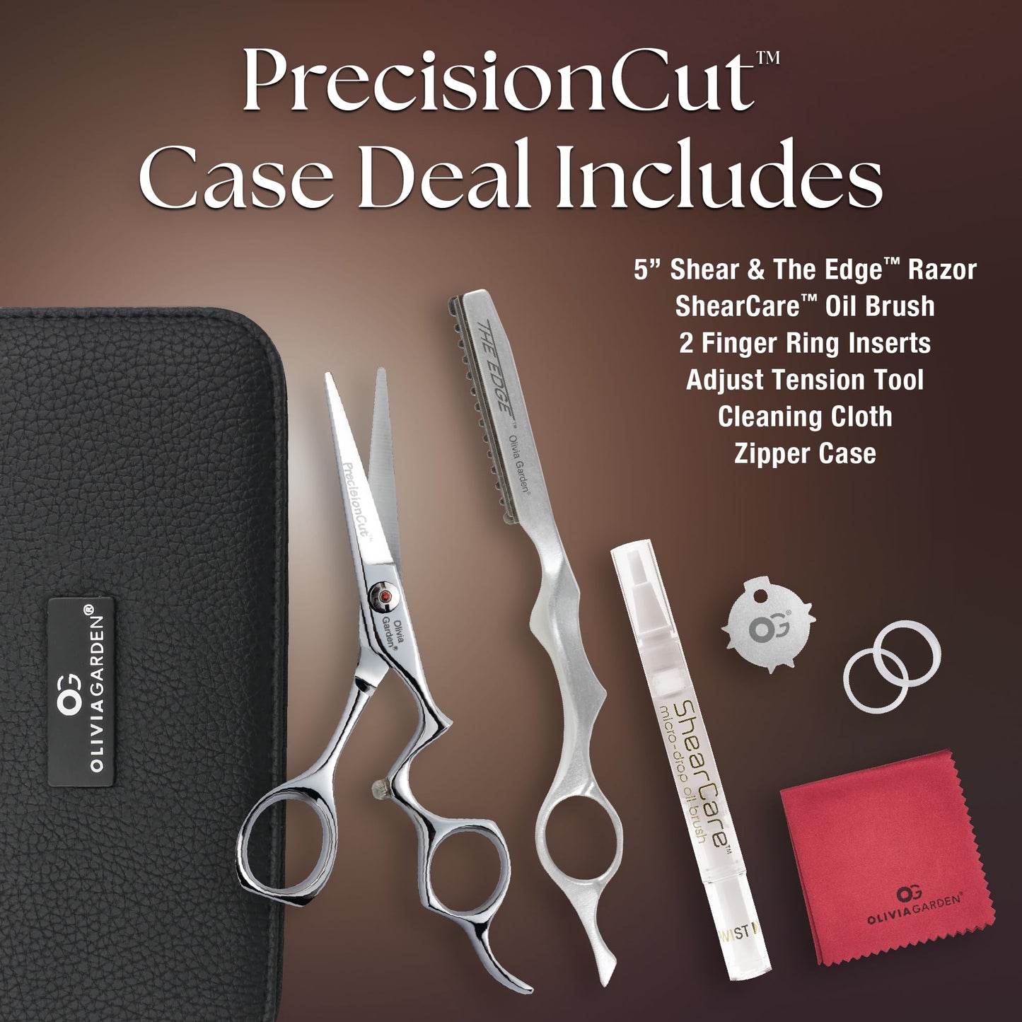 Olivia Garden PrecisionCut Professional Hairdressing Shears Intro Case - With The Edge Razor - 6 Items, 5.75"