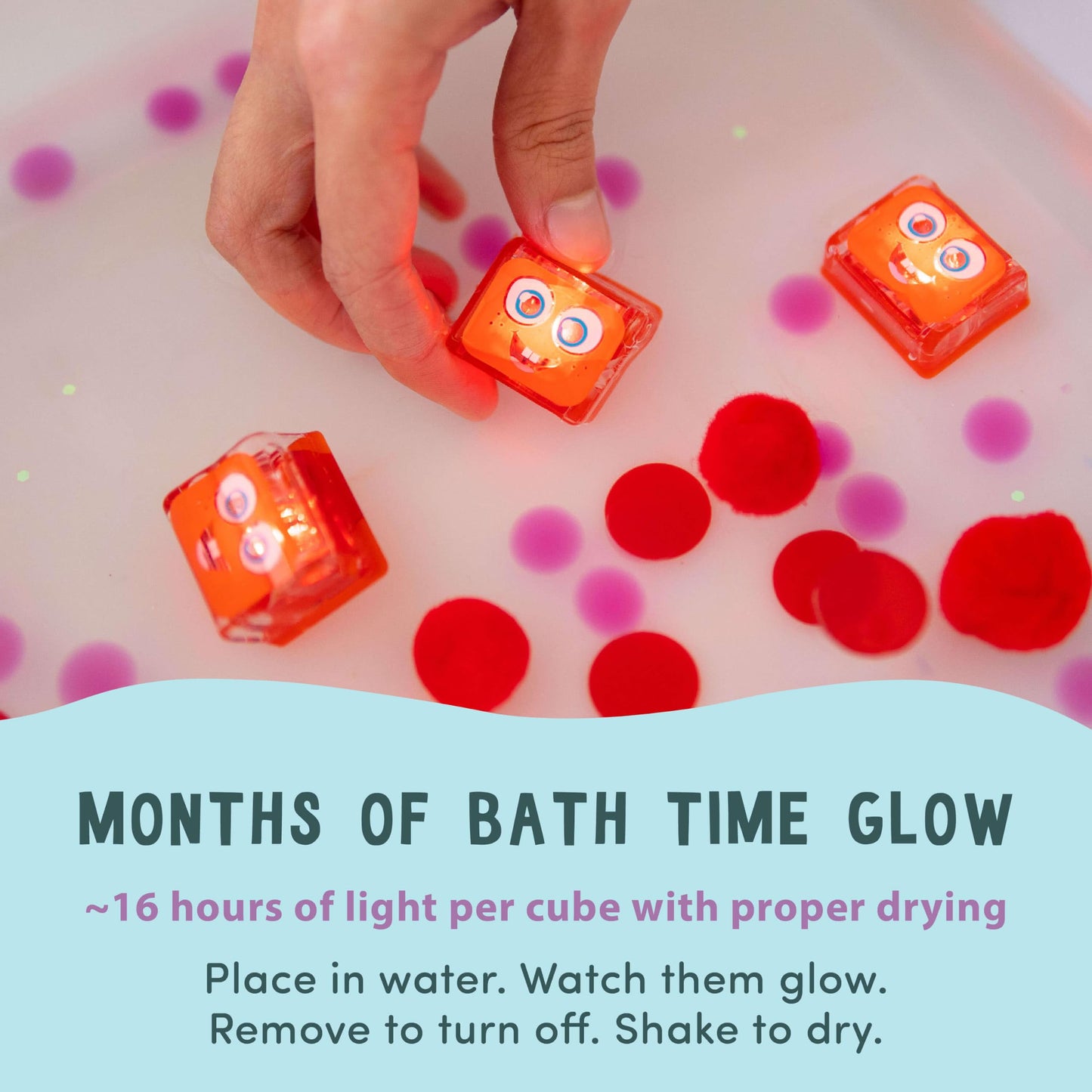 Glo Pals Water-Activated Light-Up Bath Toy Cubes, 4 Colors, 12 Pack