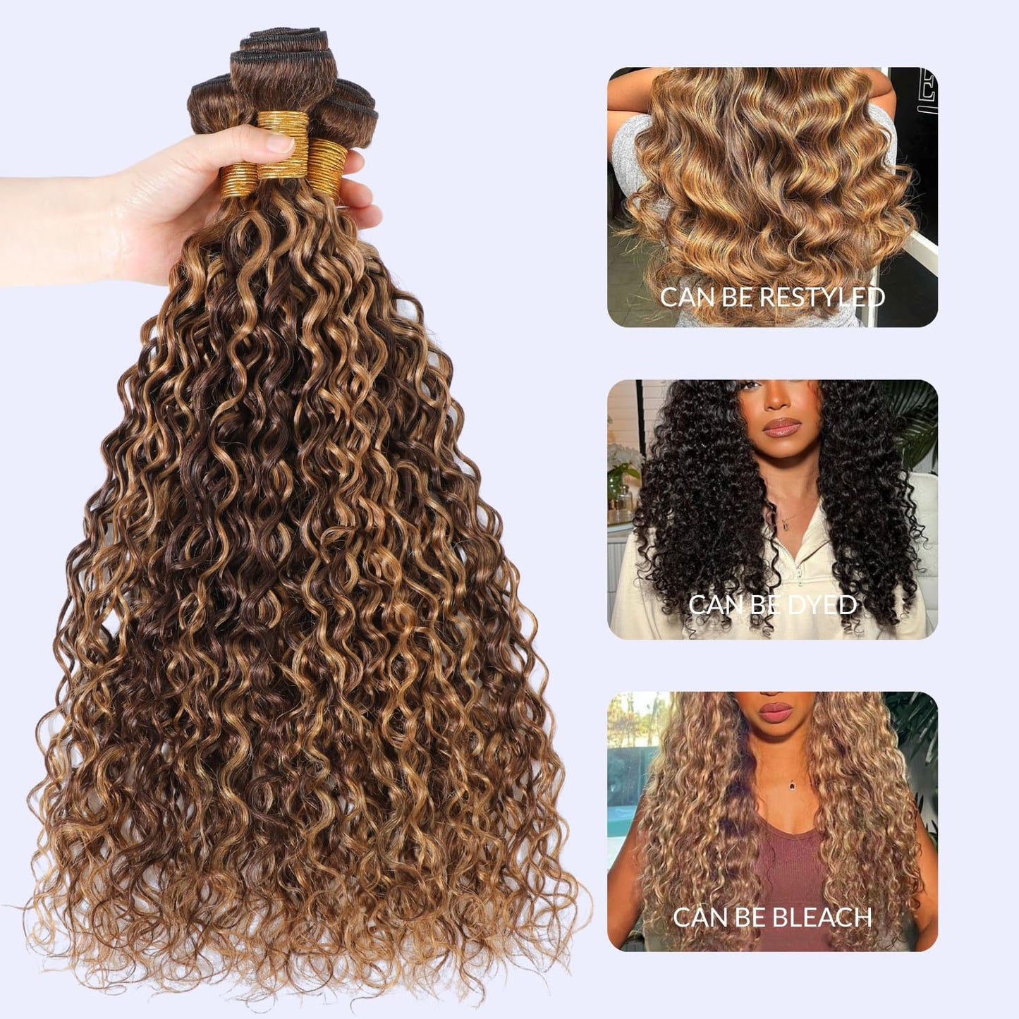 Honey Brown Highlights Body Wave Human Hair Bundles - 12 Inch 100% Virgin Remy, Thick Sew In Track