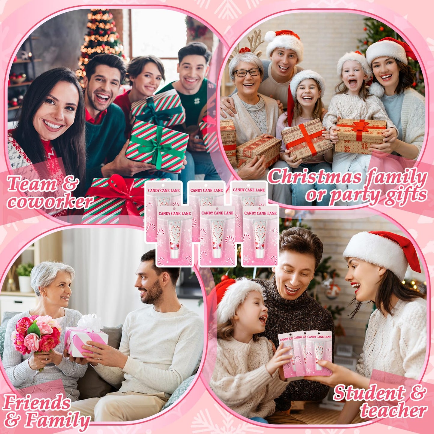 Linyuthia 24 Pcs Cane Themed Lip Balms Christmas Lip Balms Bulk Lip Gloss Mint Candy Flavored 6 Styles Holiday Party Treat Goodie Bags Cute Stocking Stuffers Christmas Gifts for Girls Women Friend