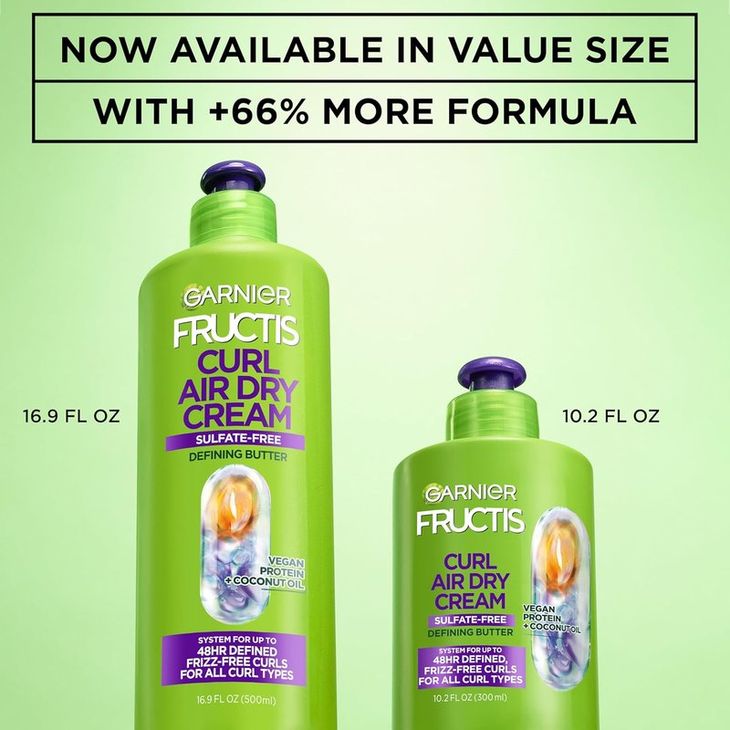 Garnier Fructis Curl Nourish Air Dry Cream - Sulfate-Free Leave-In Conditioner for Moisture & Frizz Control | 16.9 Fl Oz