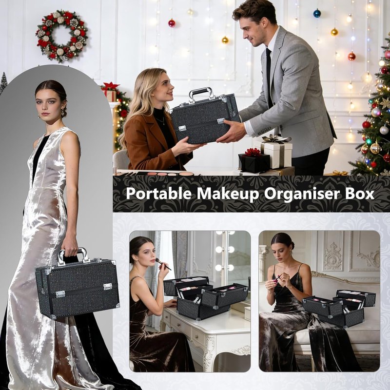 Stagiant 12.6 Inch Large Makeup Train Case - Professional Organizer with 4 Trays & Adjustable Compartments | Black