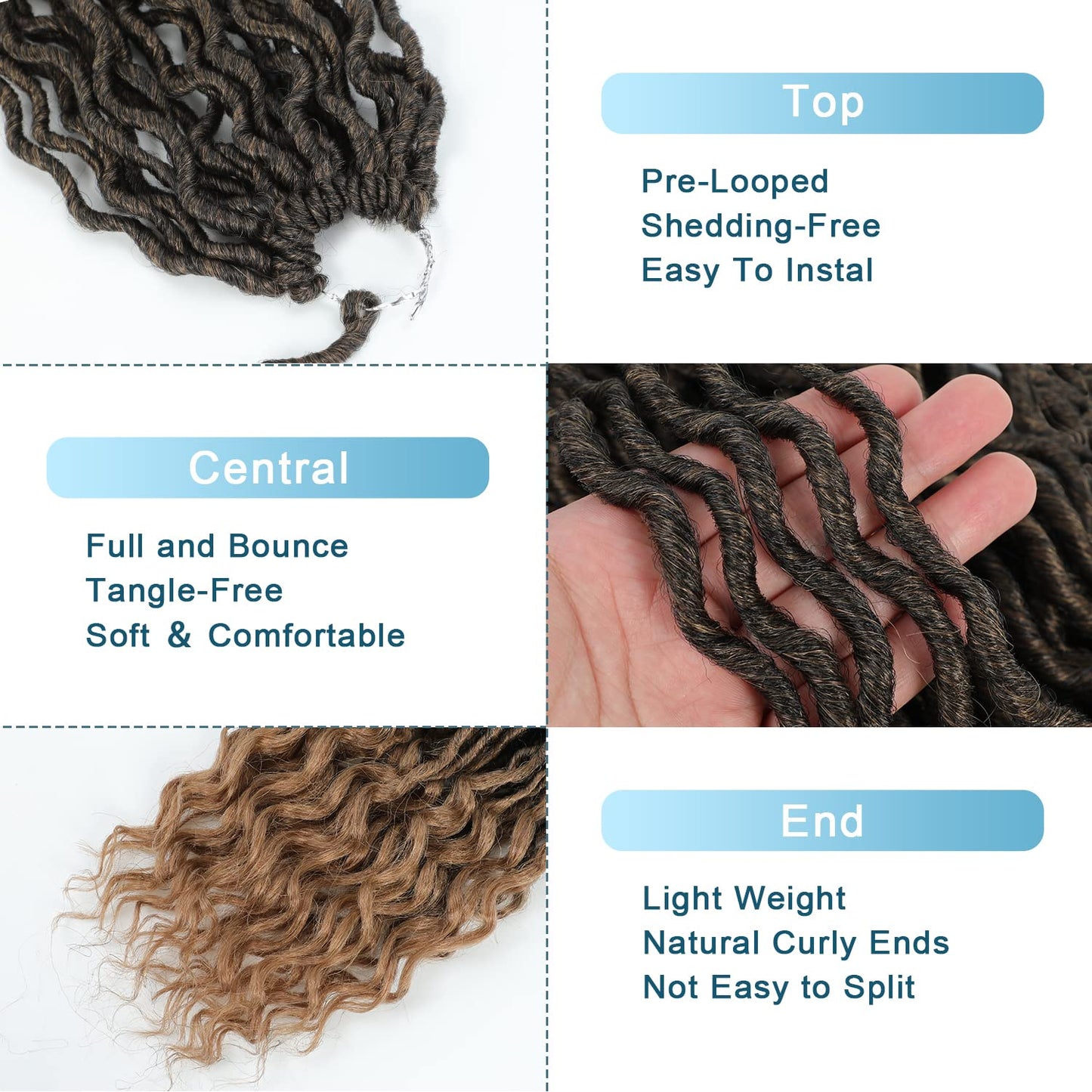 Goddess Locs Crochet Hair - 8 Packs 20 Inch Curly Faux Locs for Black Women, Crochet Pre-Looped Curly Hair Soft Faux Locs Synthetic Braiding Hair Extensions (20 Inch, 8 Packs, T27#)