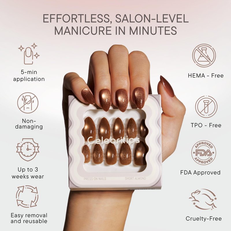 Celebritips Nail Art Press-Ons | Scarlett, Extra Short Oval Nails, Reusable | 16 sizes - 32 Nails Kit with Super-hold Nail Glue and Sticky Tabs