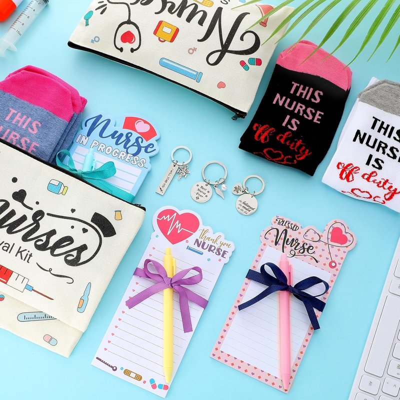 Nurse Appreciation Gifts - 36 Pcs Survival Kit with Socks, Makeup Bags, Keychains & Notepad | Perfect for Medical Staff