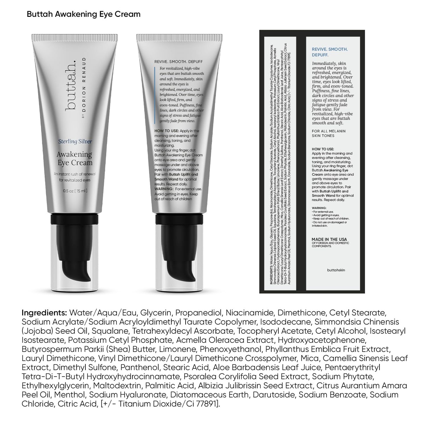 Buttah Skin Awakening Eye Cream for Dark Circles and Puffiness - Caffiene Pro Aging Eye Care Cream - Eye Cream For Wrinkles - Nourishing and Hydrating Under Eye Treatment