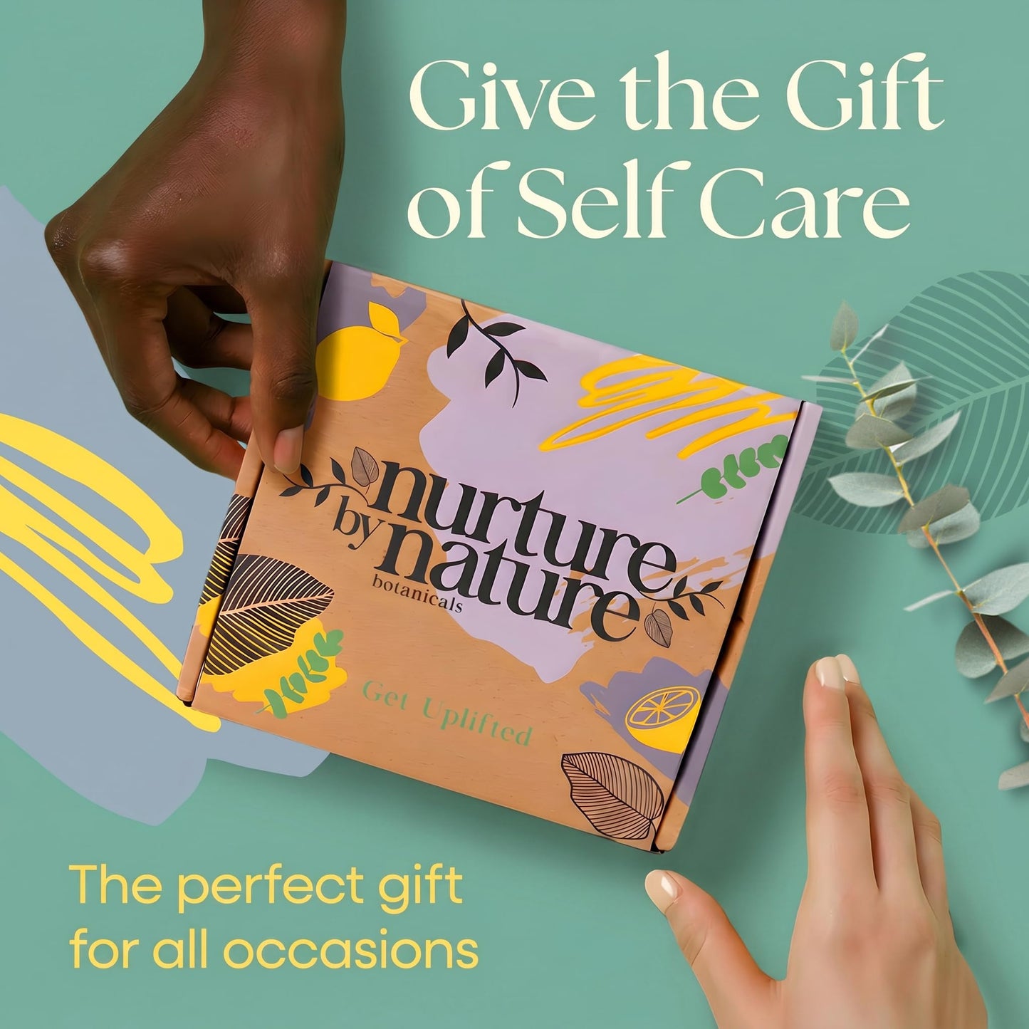 Nurture by Nature RELAX & UPLIFT Spa Kit for Women – Birthday Gifts for Women – 6 Piece Gift Basket with Hand Soap, Body Scrub, Hand Cream & More - Vegan Self Care Kit - Relaxation Gifts for Her