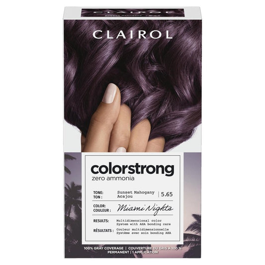Clairol ColorStrong Permanent Hair Dye, Ammonia‑Free, PPD‑Free, 100% Gray Coverage with Bonding System, 5.65 Sunset Mahogany - Miami Nights Hair Color, Pack of 1