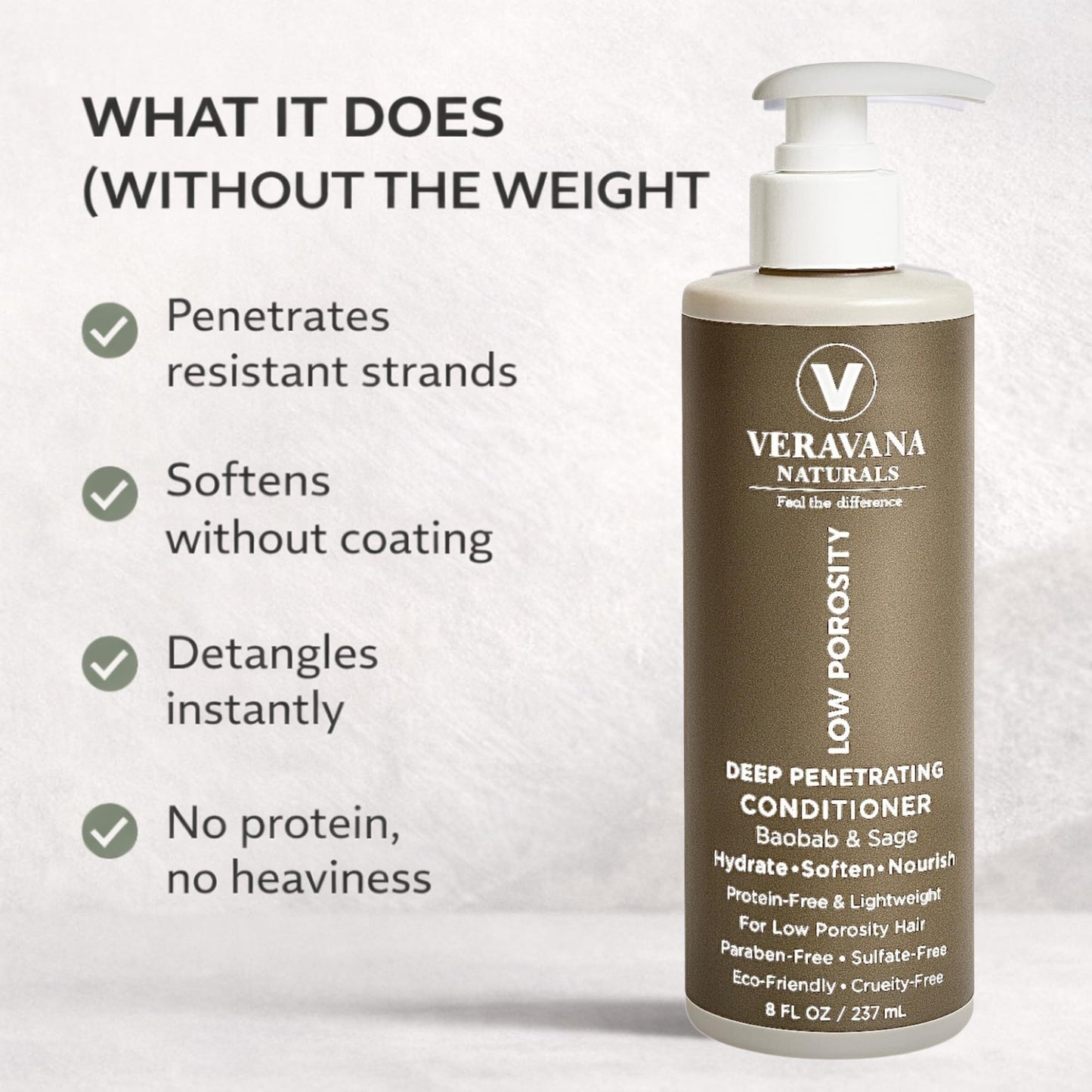Veravana Naturals Low Porosity Deep Conditioner with Baobab & Sage, Protein-Free Lightweight Conditioner, 8 fl oz