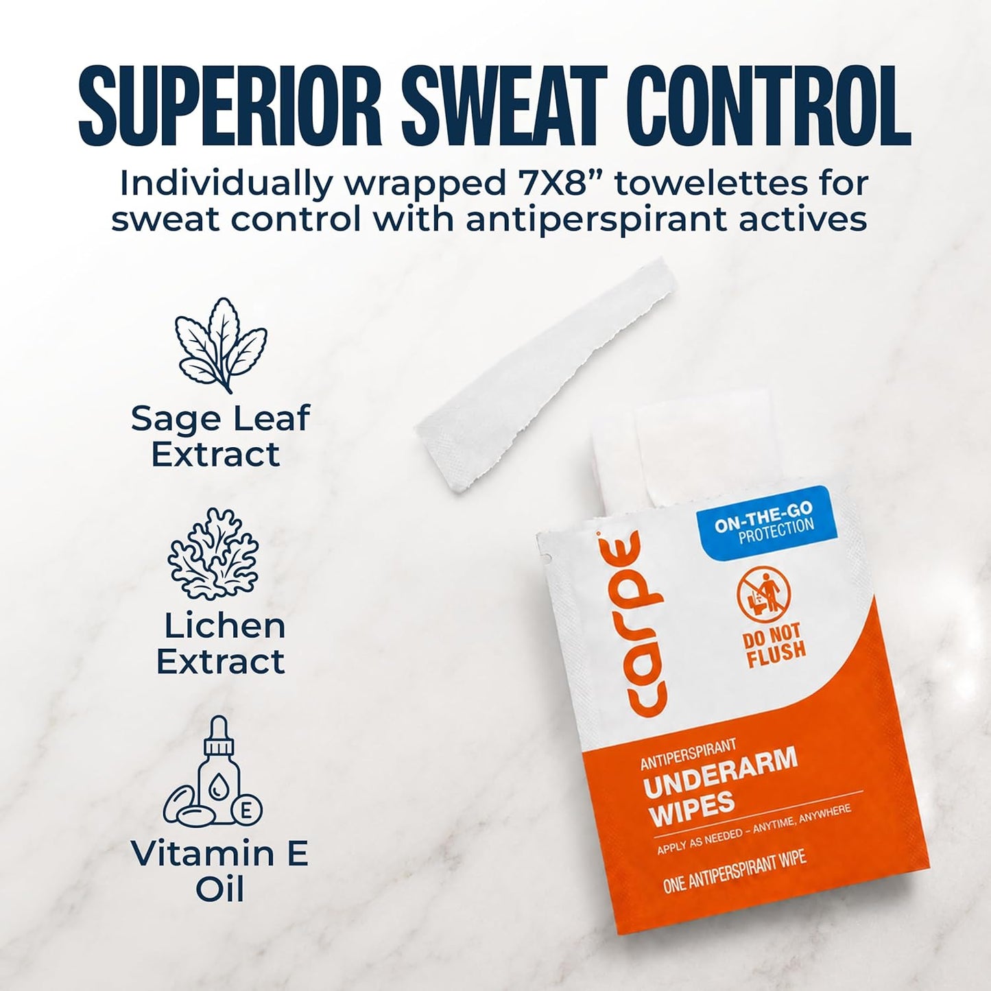 Carpe Antiperspirant Wipes - Clinical Strength Underarm & On-The-Go Sweat Control | 15 Individual Wipes for Hyperhidrosis