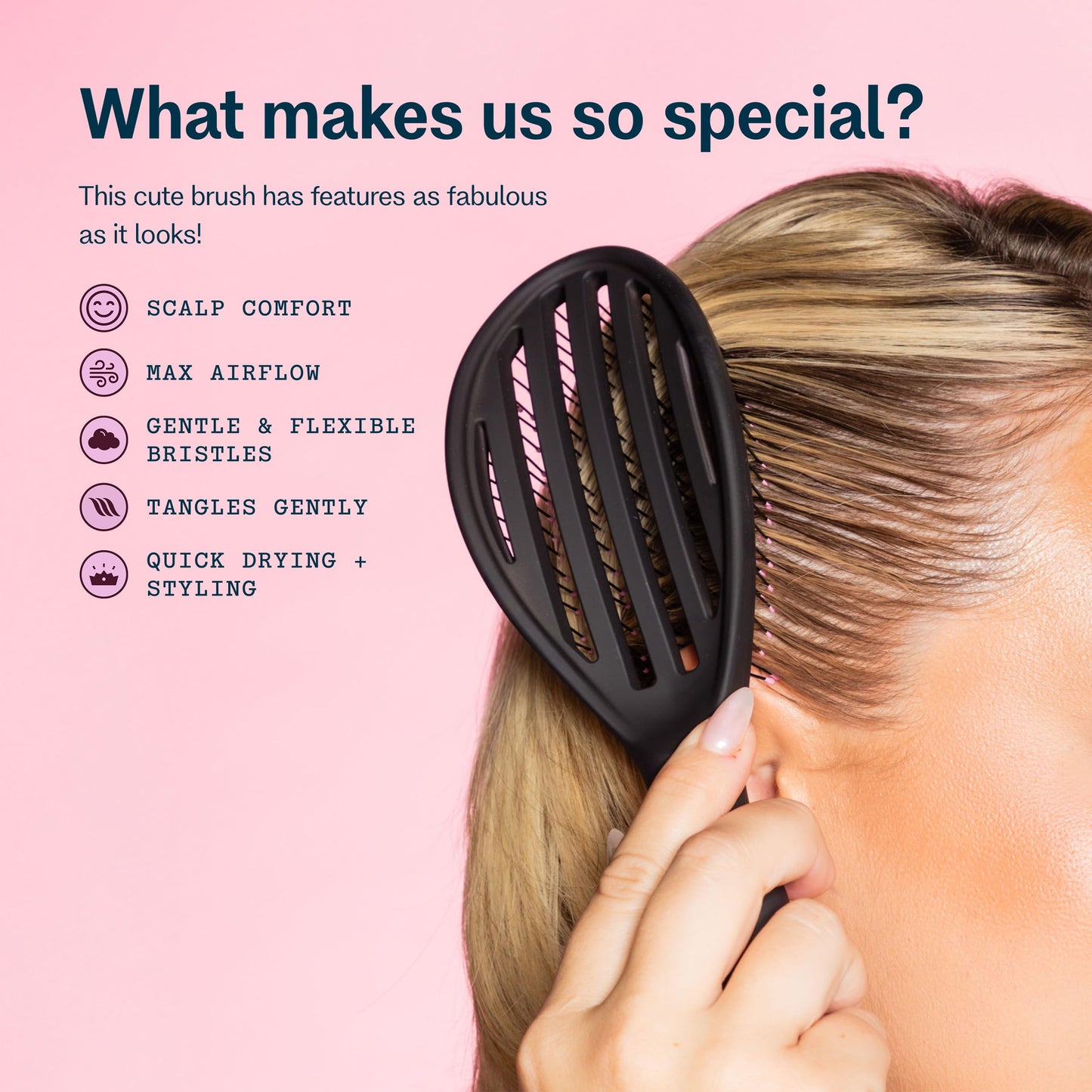 Gimme Beauty Vented Detangling Brush - Quick-Dry, Heat-Resistant Wet Brush for Thick or Thin Locks - Supports Healthy Hair - Flexible Curved Design for Fine Locks - Fine Hair