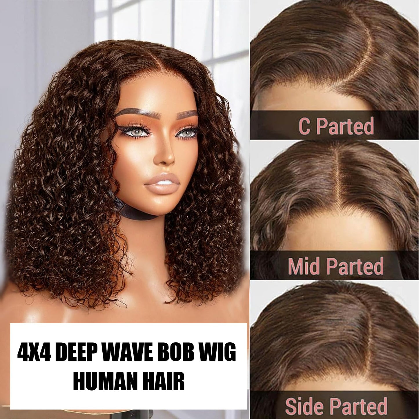 olimaruly Wear and Go Glueless Wigs Human Hair Pre Plucked Pre Cut Curly Bob Wigs Human Hair for Black Women 4x4 HD Lace Closure Deep Wave Glueless Wig Natural Black 12 Inch