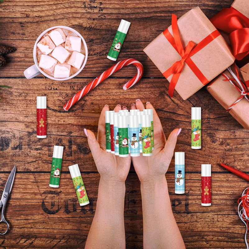 Sosation Holiday Christmas Lip Balm Bulk Jasmine Flavored Christmas Gifts Stuffer Moisturizing Lip Balms Stocking Gift, Lip Care, Christmas Party Supplies(40 Pcs)