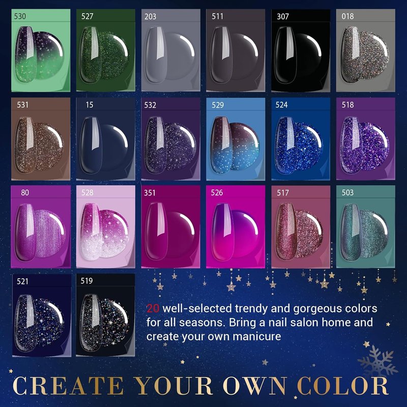 Color Changing Glitter Dip Powder Nail Kit - 20 Magic Colors with Base & Top Coat for DIY French Manicure