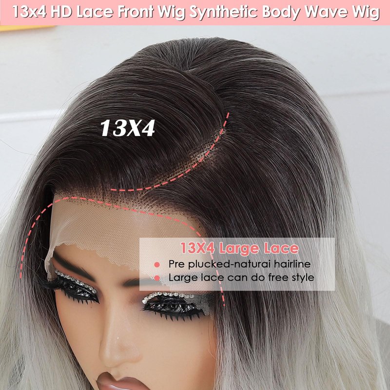 Ruiieea Synthetic Lace Front Wig, 13x4 Lace Front Wig Body wave, Blonde Lace Frontal Wig for Women Glueless Daily Use 26 Inch Black to Blonde