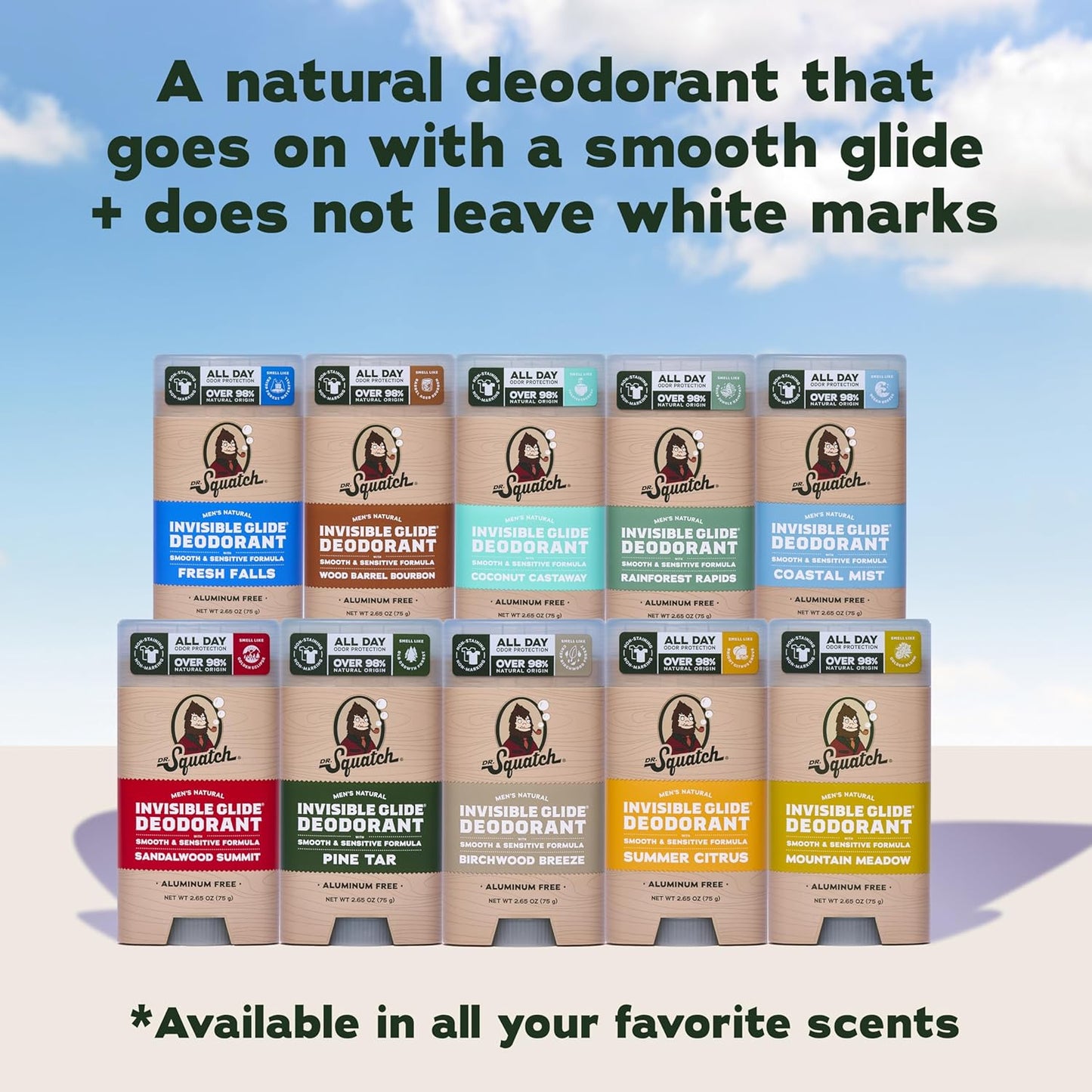 Dr. Squatch Natural Men's Deodorant - Invisible Glide, Aluminum-Free | Coconut Castaway & Rainforest Rapids, 2.65oz (2-Pack)