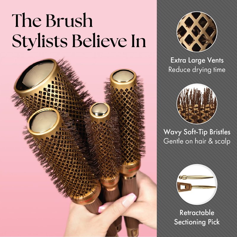 Olivia Garden NanoThermic Round Thermal Hair Brush - Professional Blowout Brush for Normal to Thick Hair | XL Size