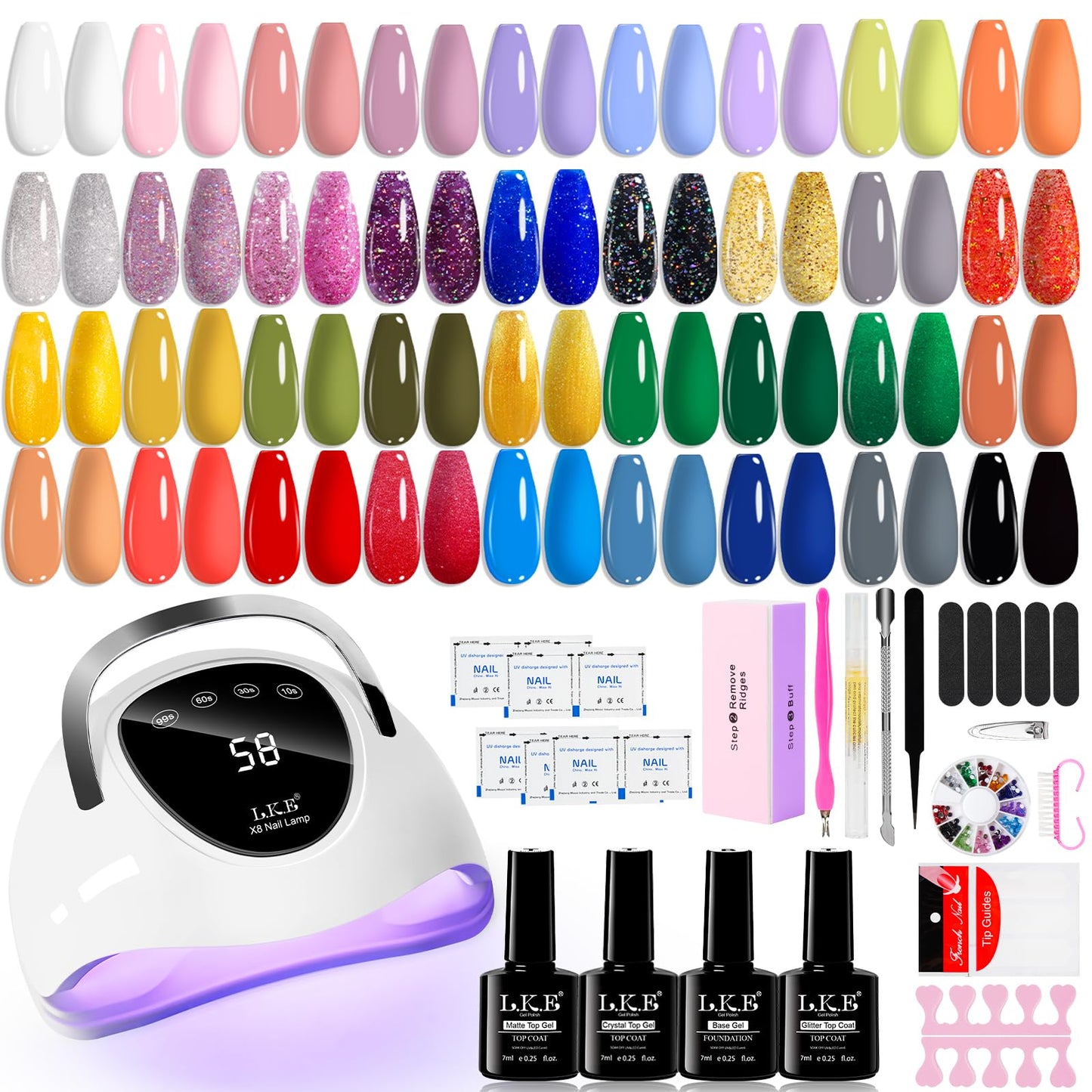 LKEE Gel Nail Polish Kit with U V Light 108W, 65 Pcs Gel Nail Polish Set All Season Gels Nail Kit Essential Manicure Tools for DIY Nails Art Gifts for Women (36KIT-color 3)
