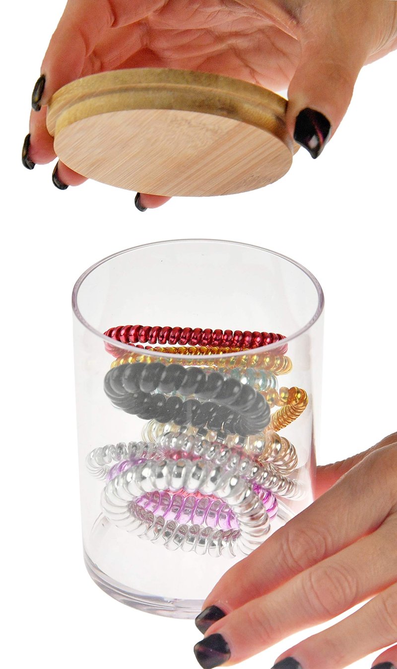 ARAD 3 Pcs Cotton Ball, Swab, Q-tip Storage, Clear Acrylic Jar Container with Bamboo Lid, Easy Organization on Bathroom Counters, Under Sink Placement or Vanity Tables-3.25" D x 4.5" H